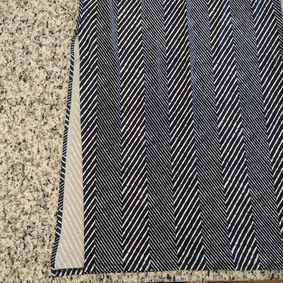 MICHAEL KORS Jersey Chevron Maxi Dress L Drawstring Waist Scoop Neck Navy White - Picture 4 of 7